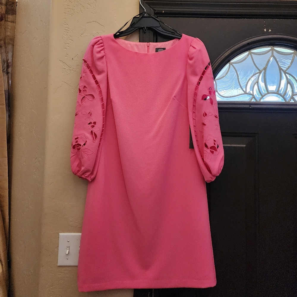 Vince Camuto Hot Pink Puff Sleeve Cutout Dress